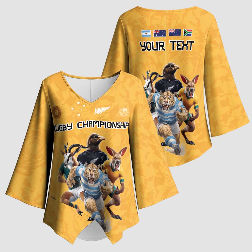 Custom Rugby Southern Hemisphere Kimono Sleeve Blouse Argentina AUNZ South Africa Mascot Gold - Polynesian Pride