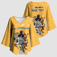 Custom Rugby Southern Hemisphere Kimono Sleeve Blouse Argentina AUNZ South Africa Mascot Gold - Polynesian Pride