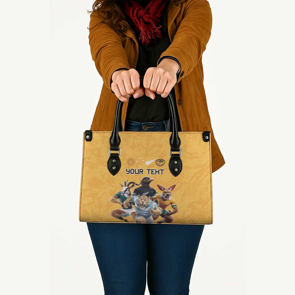 Custom Rugby Southern Hemisphere Leather Bag Argentina AUNZ South Africa Mascot Gold - Polynesian Pride
