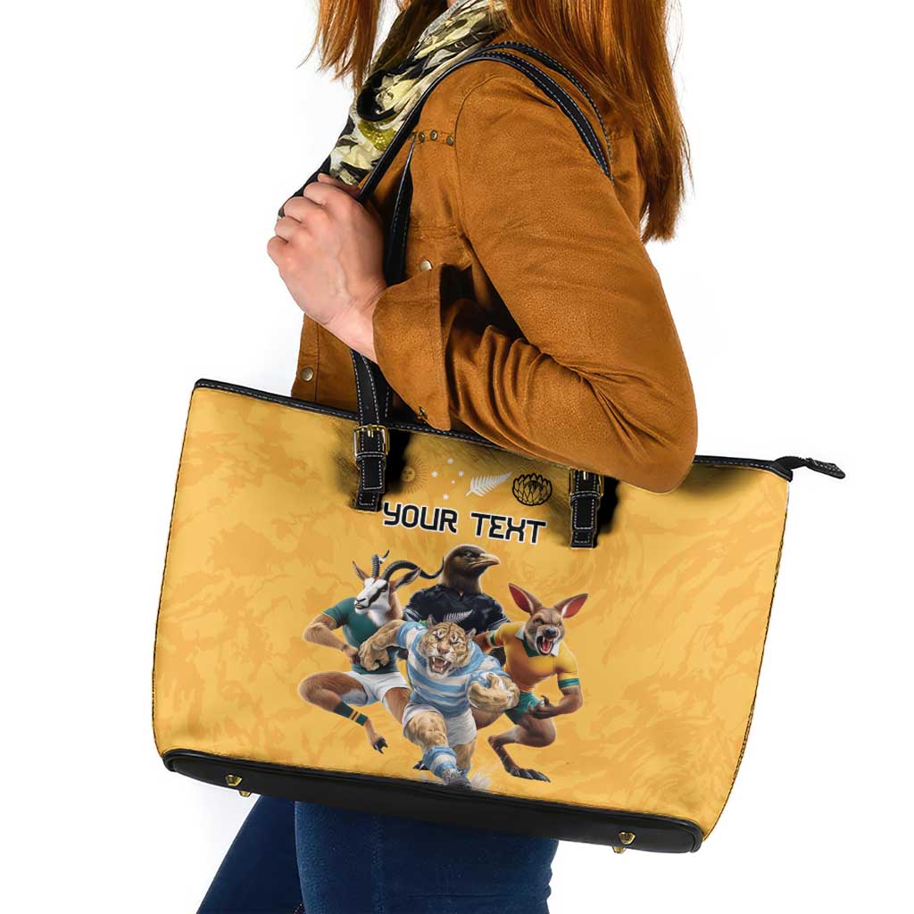 Custom Rugby Southern Hemisphere Leather Tote Bag Argentina AUNZ South Africa Mascot Gold - Polynesian Pride