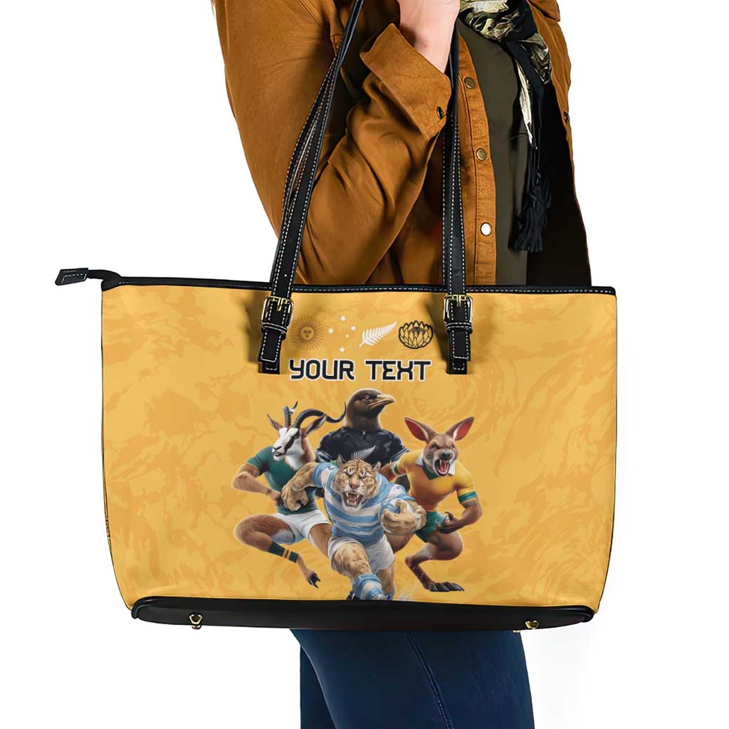 Custom Rugby Southern Hemisphere Leather Tote Bag Argentina AUNZ South Africa Mascot Gold - Polynesian Pride