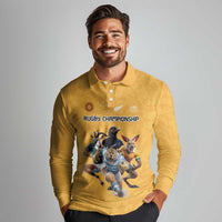 Custom Rugby Southern Hemisphere Long Sleeve Polo Shirt Argentina AUNZ South Africa Mascot Gold - Polynesian Pride