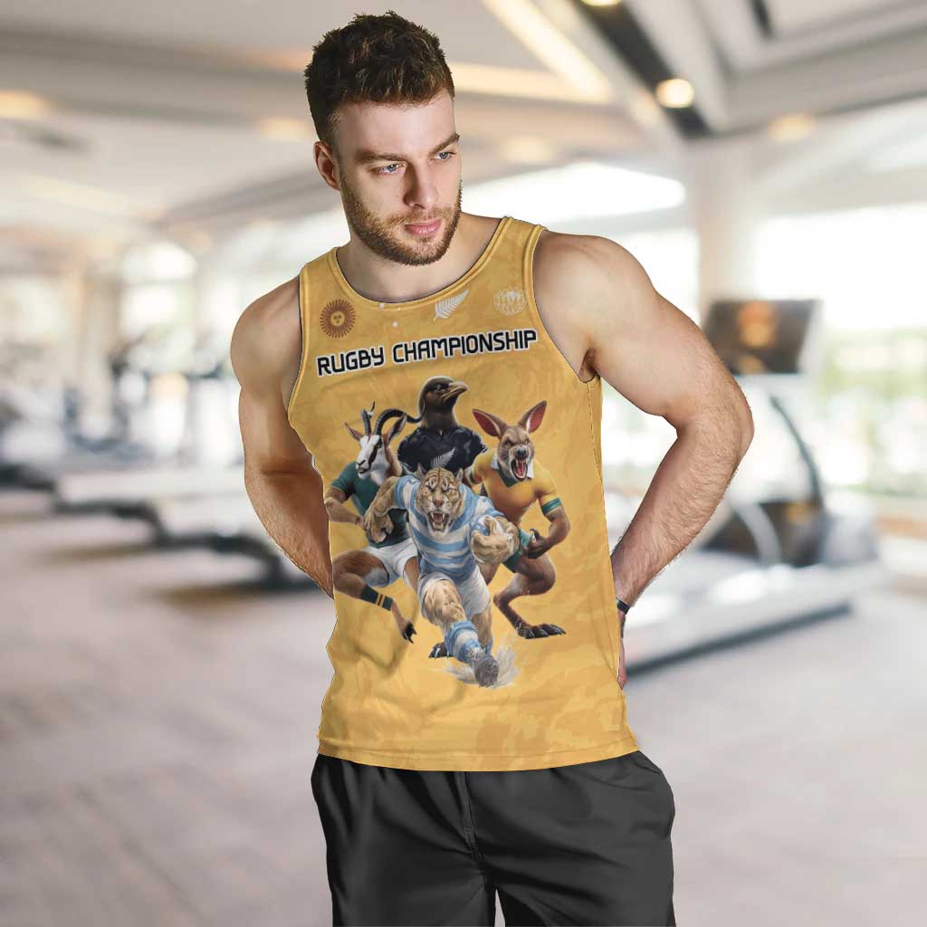 Custom Rugby Southern Hemisphere Men Tank Top Argentina AUNZ South Africa Mascot Gold - Polynesian Pride