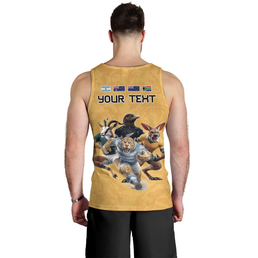 Custom Rugby Southern Hemisphere Men Tank Top Argentina AUNZ South Africa Mascot Gold - Polynesian Pride