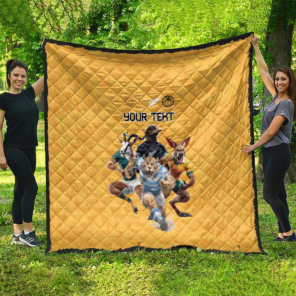 Custom Rugby Southern Hemisphere Quilt Argentina AUNZ South Africa Mascot Gold - Polynesian Pride