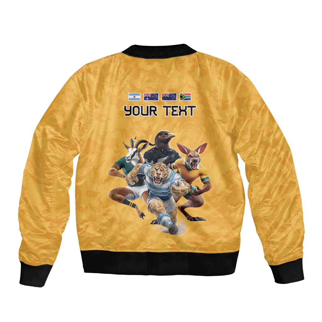 Custom Rugby Southern Hemisphere Sleeve Zip Bomber Jacket Argentina AUNZ South Africa Mascot Gold - Polynesian Pride