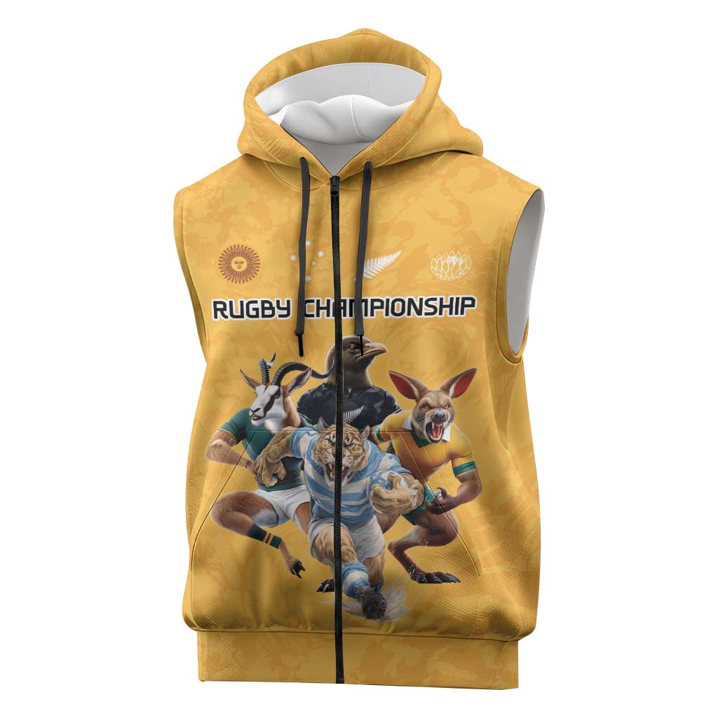 Custom Rugby Southern Hemisphere Sleeveless Zip Hoodie Argentina AUNZ South Africa Mascot Gold LT9 Gold - Polynesian Pride
