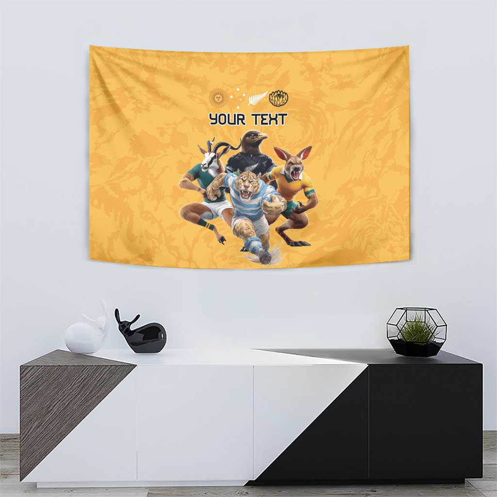Custom Rugby Southern Hemisphere Tapestry Argentina AUNZ South Africa Mascot Gold - Polynesian Pride