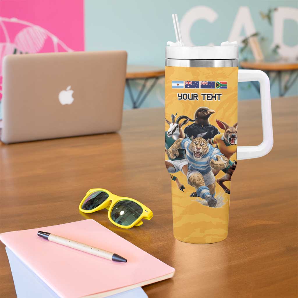 Custom Rugby Southern Hemisphere Tumbler With Handle Argentina AUNZ South Africa Mascot Gold - Polynesian Pride