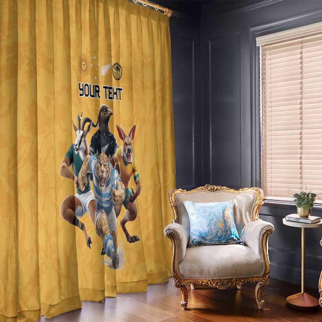 Custom Rugby Southern Hemisphere Window Curtain Argentina AUNZ South Africa Mascot Gold - Polynesian Pride