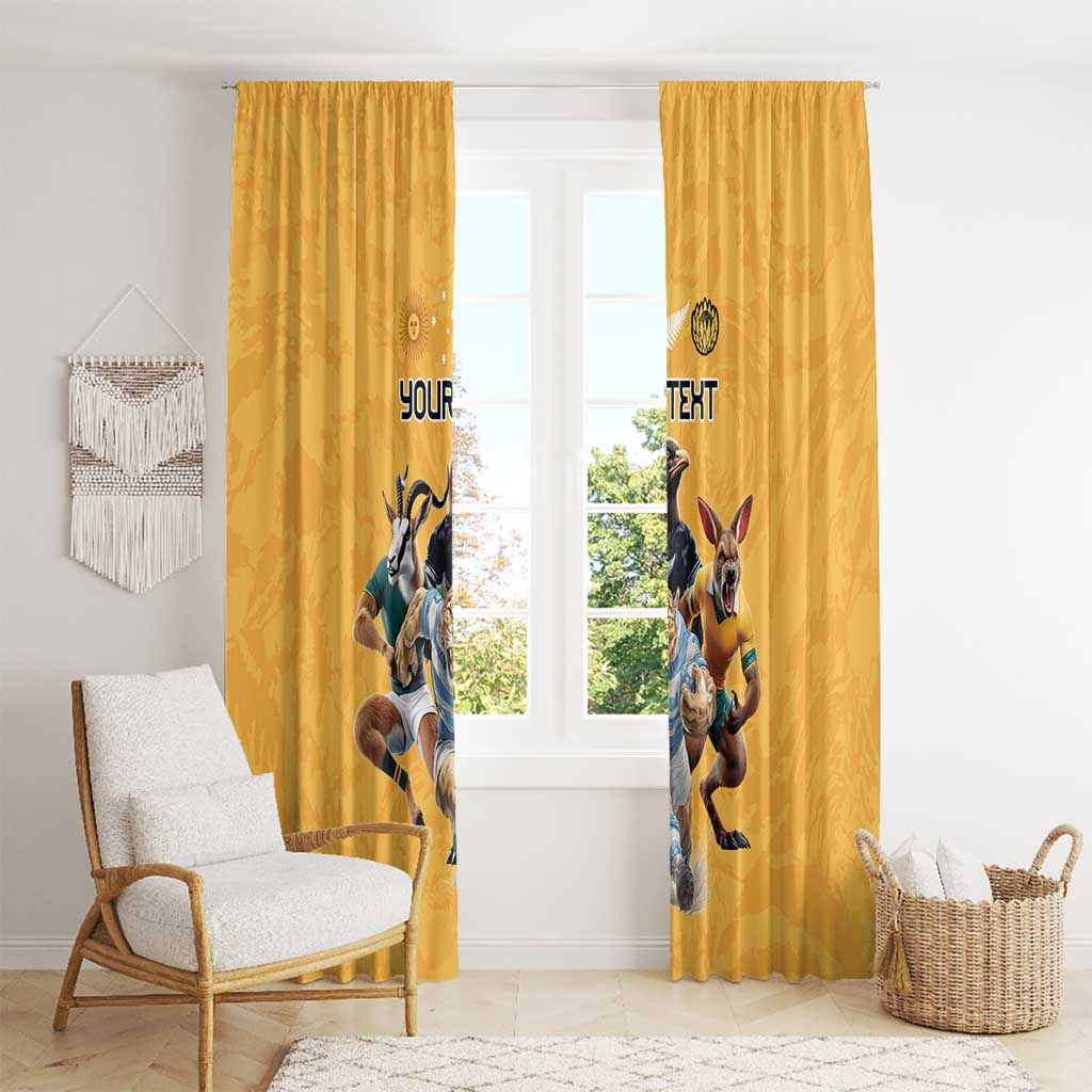 Custom Rugby Southern Hemisphere Window Curtain Argentina AUNZ South Africa Mascot Gold - Polynesian Pride