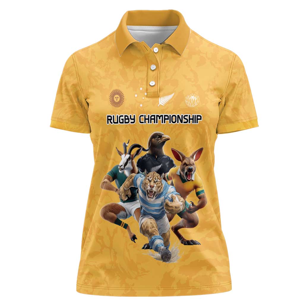 Custom Rugby Southern Hemisphere Women Polo Shirt Argentina AUNZ South Africa Mascot Gold LT9 Female Gold - Polynesian Pride