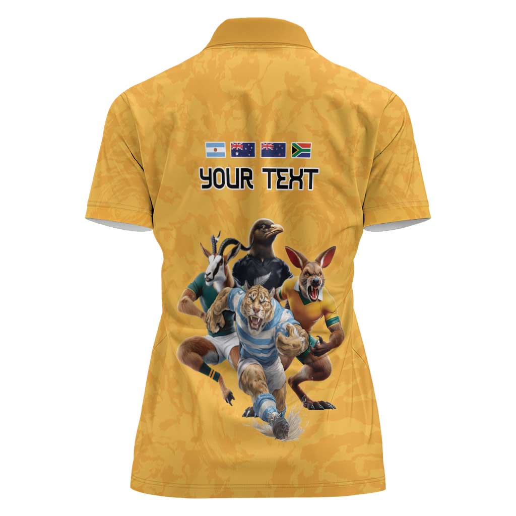 Custom Rugby Southern Hemisphere Women Polo Shirt Argentina AUNZ South Africa Mascot Gold LT9 - Polynesian Pride