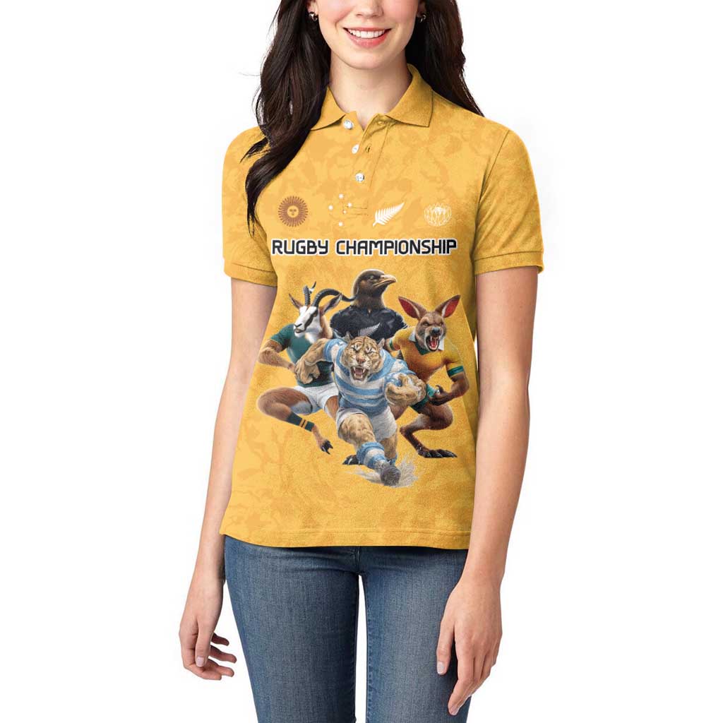 Custom Rugby Southern Hemisphere Women Polo Shirt Argentina AUNZ South Africa Mascot Gold LT9 - Polynesian Pride