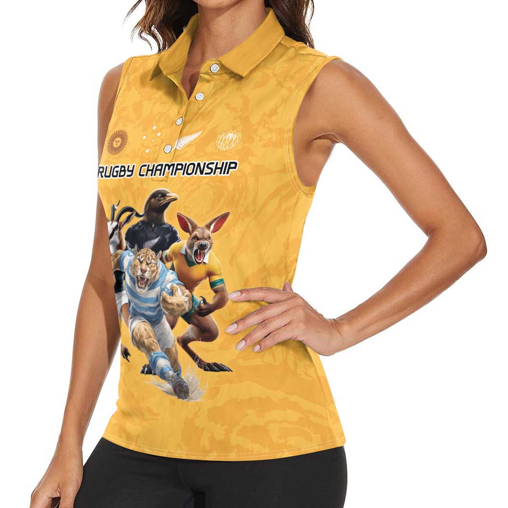 Custom Rugby Southern Hemisphere Women Sleeveless Polo Shirt Argentina AUNZ South Africa Mascot Gold - Polynesian Pride