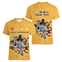 Custom Rugby Southern Hemisphere Women V-Neck T-Shirt Argentina AUNZ South Africa Mascot Gold LT9 - Polynesian Pride