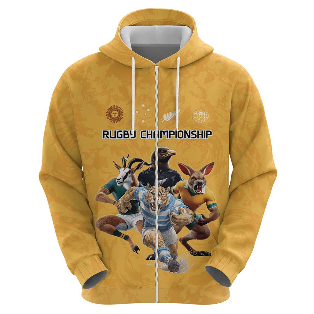 Custom Rugby Southern Hemisphere Zip Hoodie Argentina AUNZ South Africa Mascot Gold - Polynesian Pride