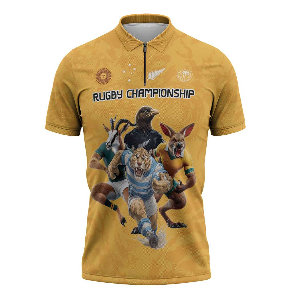 Custom Rugby Southern Hemisphere Zipper Polo Shirt Argentina AUNZ South Africa Mascot Gold LT9 Gold - Polynesian Pride