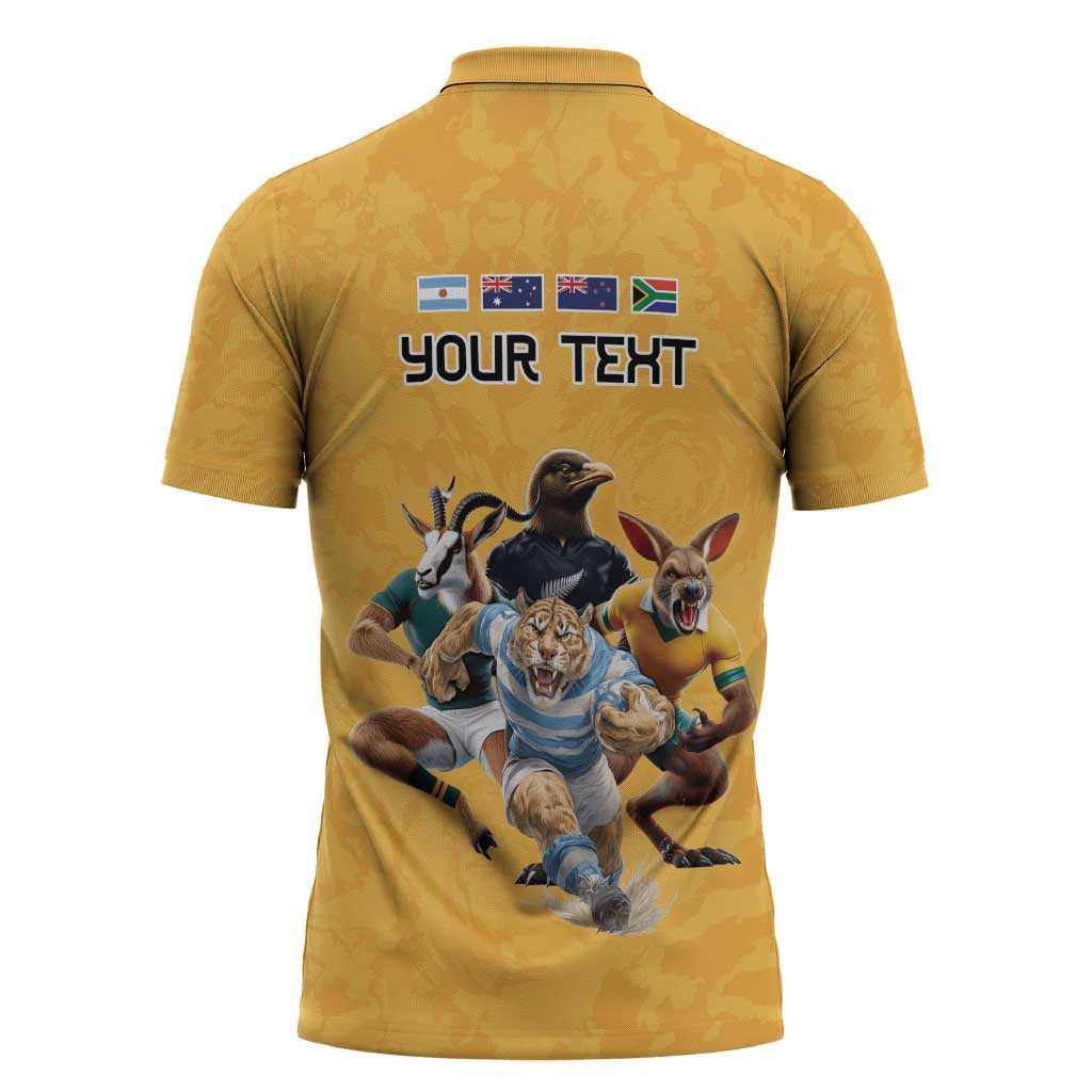 Custom Rugby Southern Hemisphere Zipper Polo Shirt Argentina AUNZ South Africa Mascot Gold LT9 - Polynesian Pride
