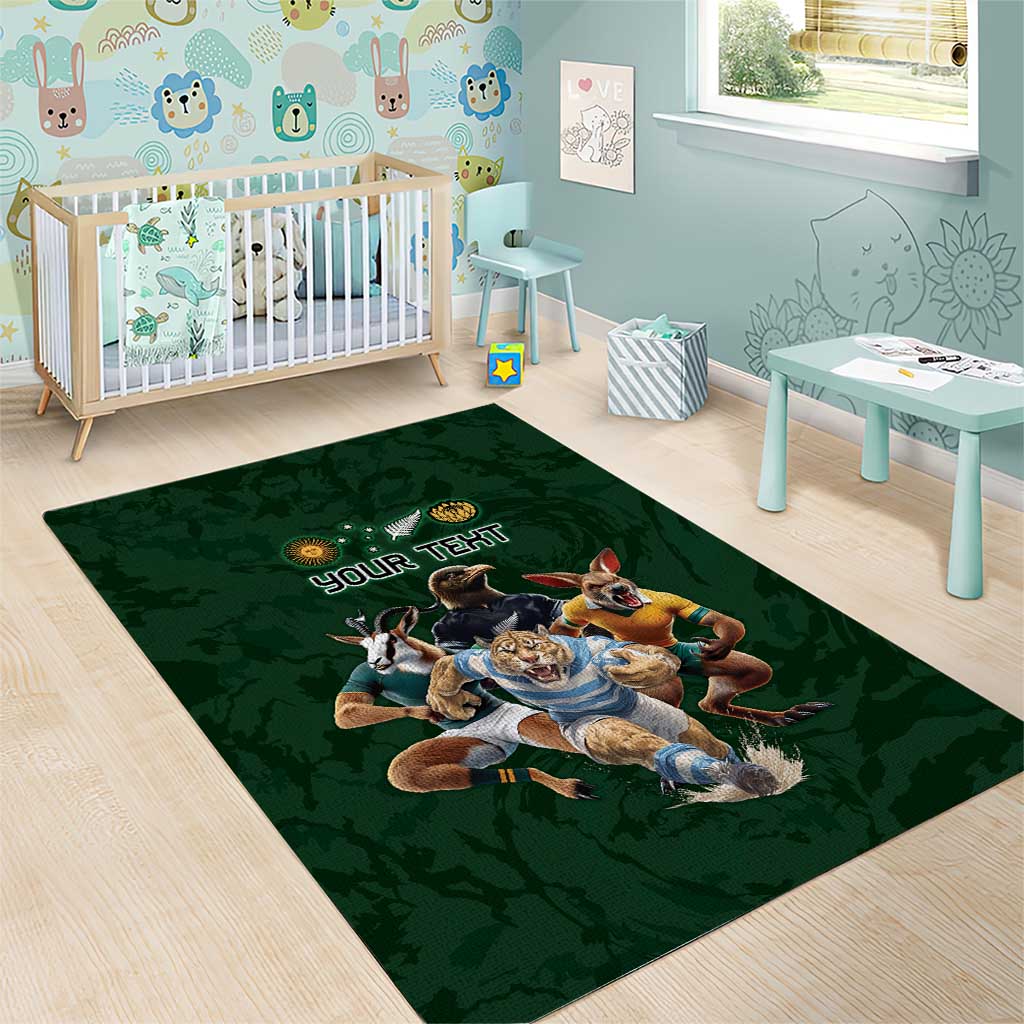Custom Rugby Southern Hemisphere Area Rug Argentina AUNZ South Africa Mascot Green - Polynesian Pride