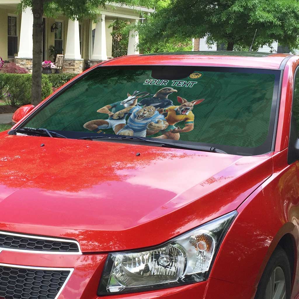 Custom Rugby Southern Hemisphere Auto Sun Shade Argentina AUNZ South Africa Mascot Green - Polynesian Pride