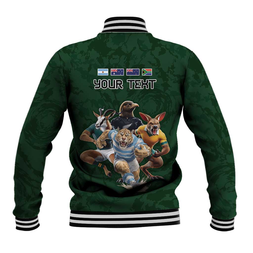 Custom Rugby Southern Hemisphere Baseball Jacket Argentina AUNZ South Africa Mascot Green - Polynesian Pride