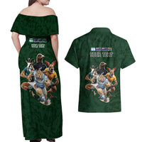Custom Rugby Southern Hemisphere Couples Matching Off Shoulder Maxi Dress and Hawaiian Shirt Argentina AUNZ South Africa Mascot Green LT9 - Polynesian Pride