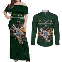 Custom Rugby Southern Hemisphere Couples Matching Off Shoulder Maxi Dress and Long Sleeve Button Shirt Argentina AUNZ South Africa Mascot Green LT9 Green - Polynesian Pride