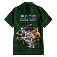 Custom Rugby Southern Hemisphere Family Matching Long Sleeve Bodycon Dress and Hawaiian Shirt Argentina AUNZ South Africa Mascot Green LT9 - Polynesian Pride