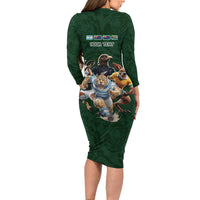 Custom Rugby Southern Hemisphere Family Matching Long Sleeve Bodycon Dress and Hawaiian Shirt Argentina AUNZ South Africa Mascot Green LT9 - Polynesian Pride