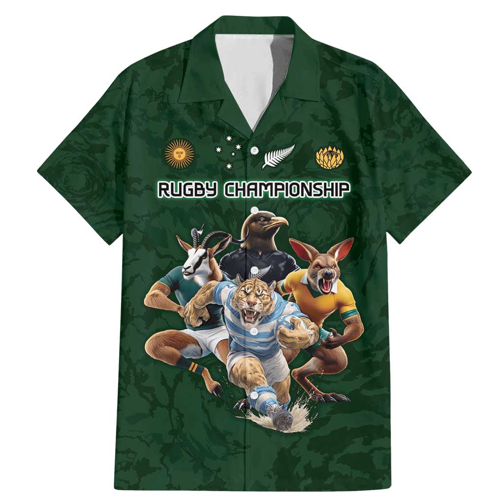 Custom Rugby Southern Hemisphere Family Matching Mermaid Dress and Hawaiian Shirt Argentina AUNZ South Africa Mascot Green LT9 Dad's Shirt - Short Sleeve Green - Polynesian Pride
