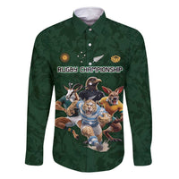 Custom Rugby Southern Hemisphere Family Matching Mermaid Dress and Hawaiian Shirt Argentina AUNZ South Africa Mascot Green LT9 Dad's Shirt - Long Sleeve Green - Polynesian Pride