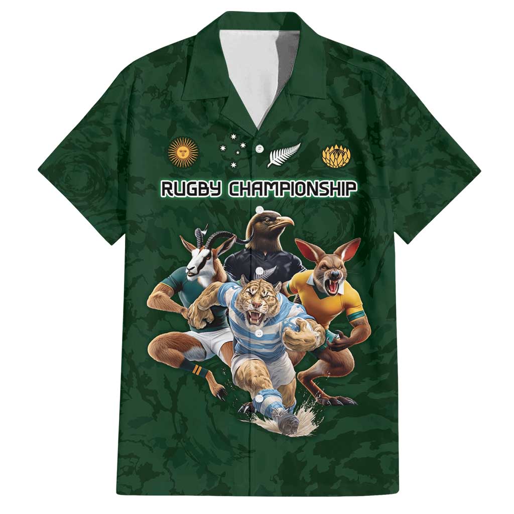 Custom Rugby Southern Hemisphere Family Matching Off Shoulder Maxi Dress and Hawaiian Shirt Argentina AUNZ South Africa Mascot Green LT9 Dad's Shirt - Short Sleeve Green - Polynesian Pride