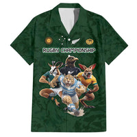 Custom Rugby Southern Hemisphere Family Matching Off Shoulder Maxi Dress and Hawaiian Shirt Argentina AUNZ South Africa Mascot Green LT9 Dad's Shirt - Short Sleeve Green - Polynesian Pride