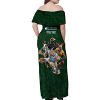 Custom Rugby Southern Hemisphere Family Matching Off Shoulder Maxi Dress and Hawaiian Shirt Argentina AUNZ South Africa Mascot Green LT9 - Polynesian Pride