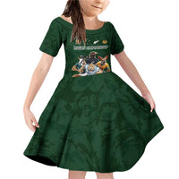 Custom Rugby Southern Hemisphere Family Matching Off Shoulder Short Dress and Hawaiian Shirt Argentina AUNZ South Africa Mascot Green LT9 Daughter's Dress Green - Polynesian Pride