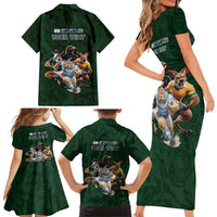 Custom Rugby Southern Hemisphere Family Matching Short Sleeve Bodycon Dress and Hawaiian Shirt Argentina AUNZ South Africa Mascot Green LT9 - Polynesian Pride