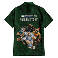 Custom Rugby Southern Hemisphere Family Matching Short Sleeve Bodycon Dress and Hawaiian Shirt Argentina AUNZ South Africa Mascot Green LT9 - Polynesian Pride