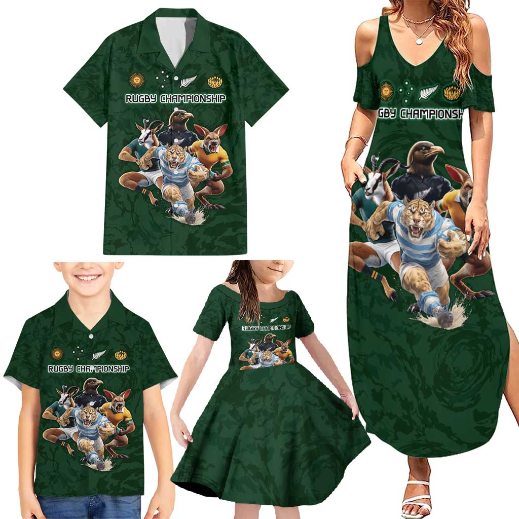 Custom Rugby Southern Hemisphere Family Matching Summer Maxi Dress and Hawaiian Shirt Argentina AUNZ South Africa Mascot Green LT9 - Polynesian Pride