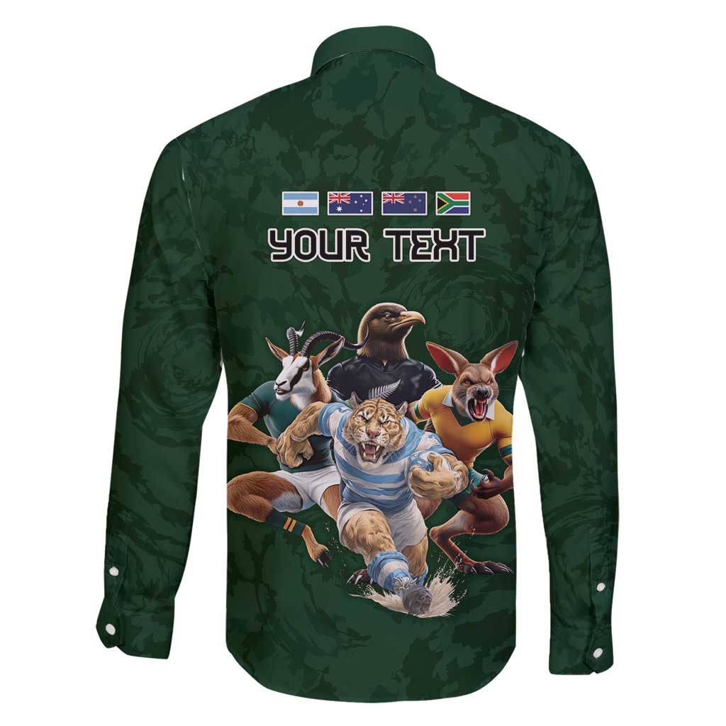 Custom Rugby Southern Hemisphere Family Matching Summer Maxi Dress and Hawaiian Shirt Argentina AUNZ South Africa Mascot Green LT9 - Polynesian Pride