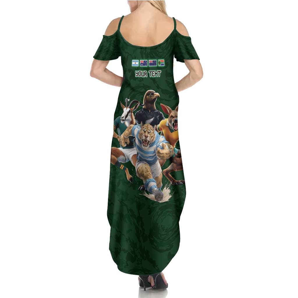 Custom Rugby Southern Hemisphere Family Matching Summer Maxi Dress and Hawaiian Shirt Argentina AUNZ South Africa Mascot Green LT9 - Polynesian Pride