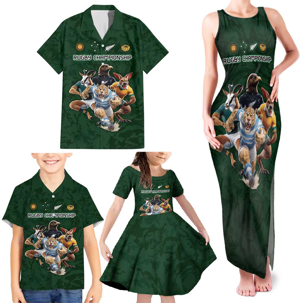 Custom Rugby Southern Hemisphere Family Matching Tank Maxi Dress and Hawaiian Shirt Argentina AUNZ South Africa Mascot Green LT9 - Polynesian Pride