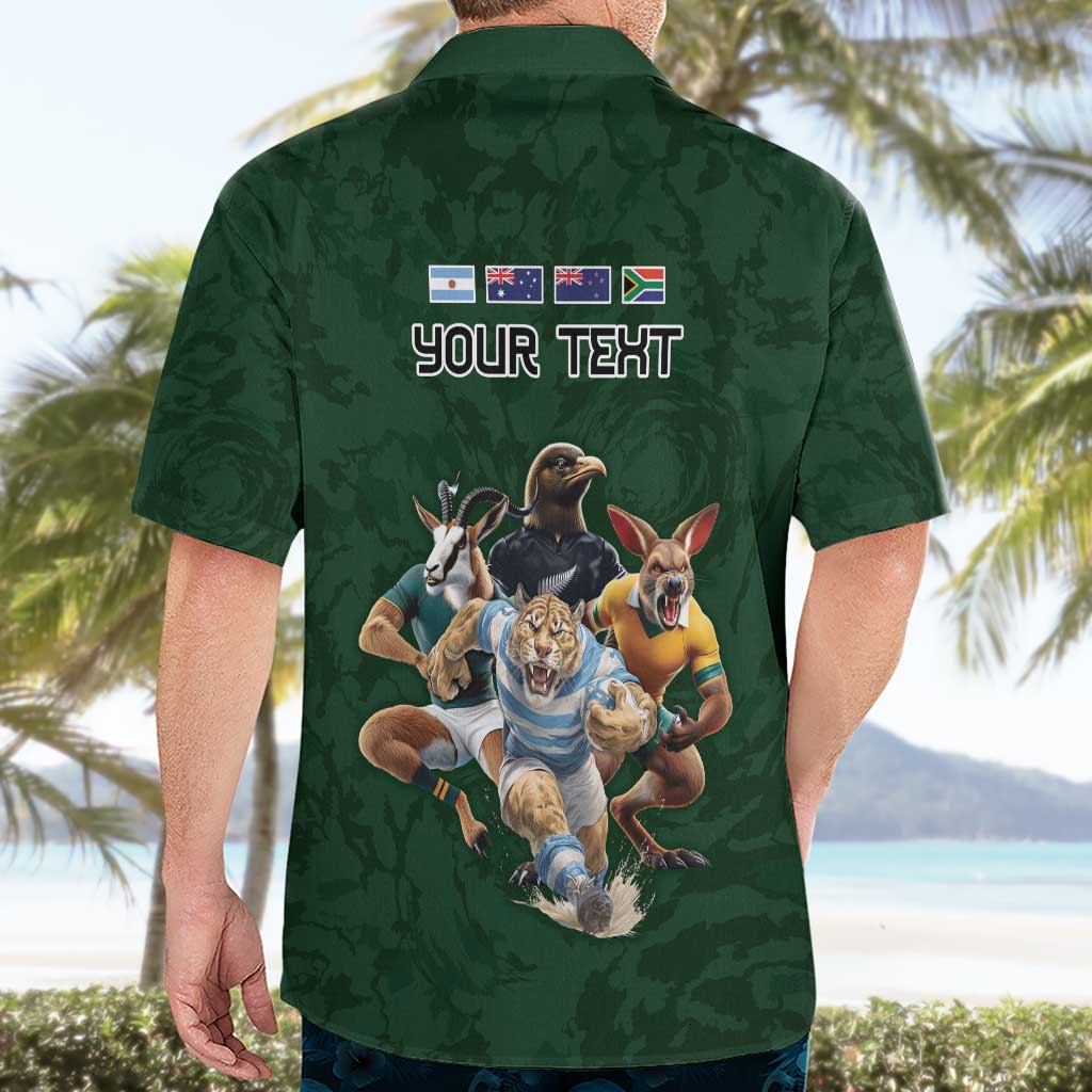 Custom Rugby Southern Hemisphere Hawaiian Shirt Argentina AUNZ South Africa Mascot Green LT9 - Polynesian Pride