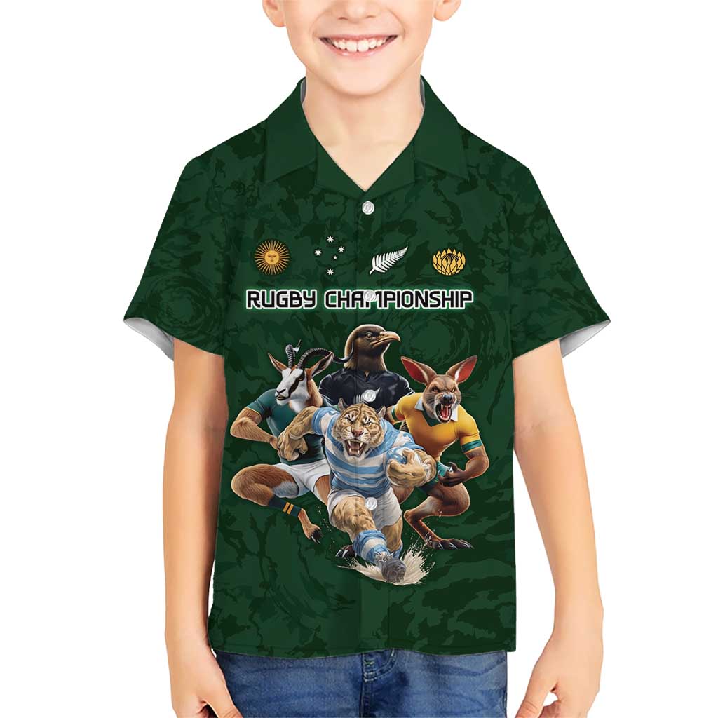 Custom Rugby Southern Hemisphere Hawaiian Shirt Argentina AUNZ South Africa Mascot Green LT9 - Polynesian Pride