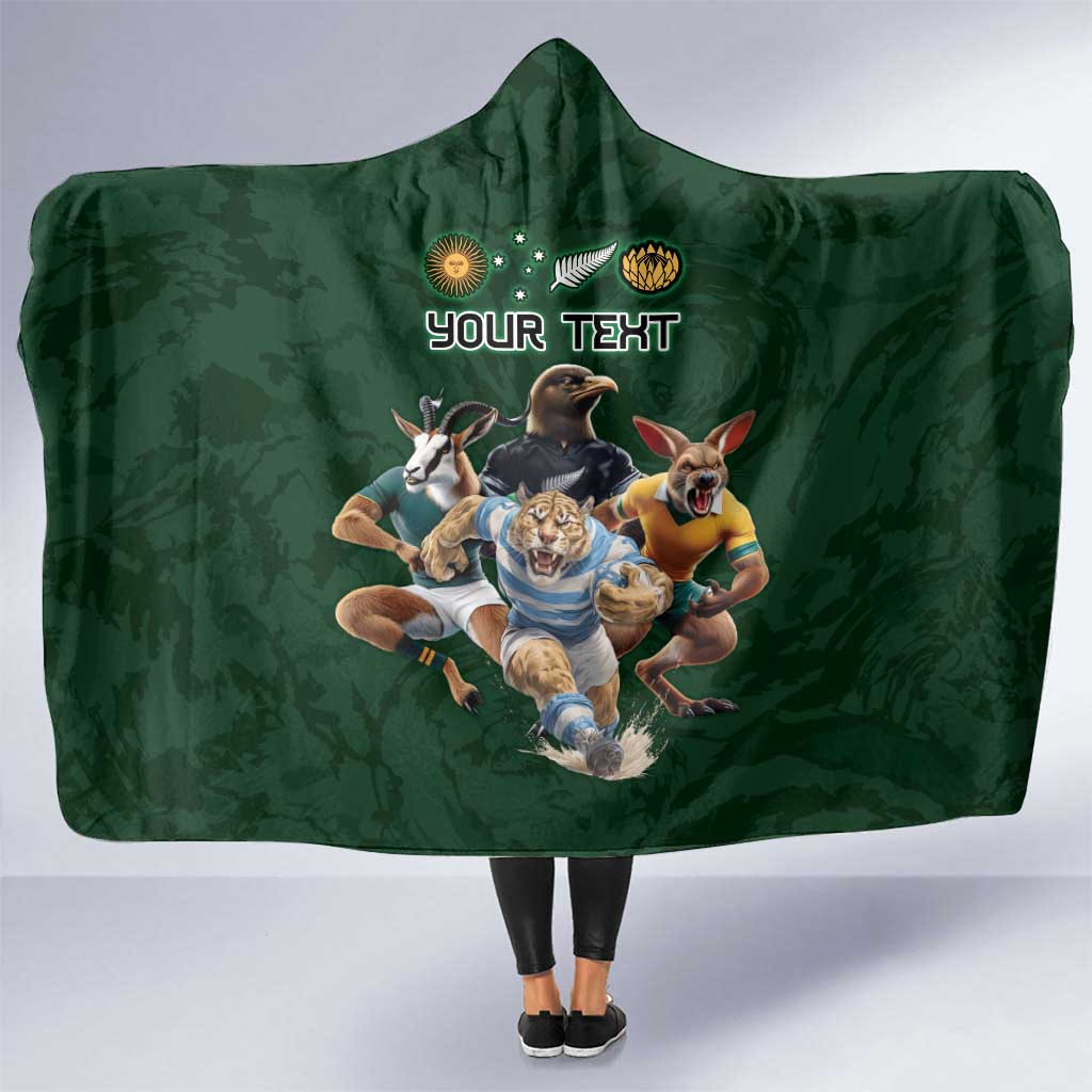 Custom Rugby Southern Hemisphere Hooded Blanket Argentina AUNZ South Africa Mascot Green - Polynesian Pride