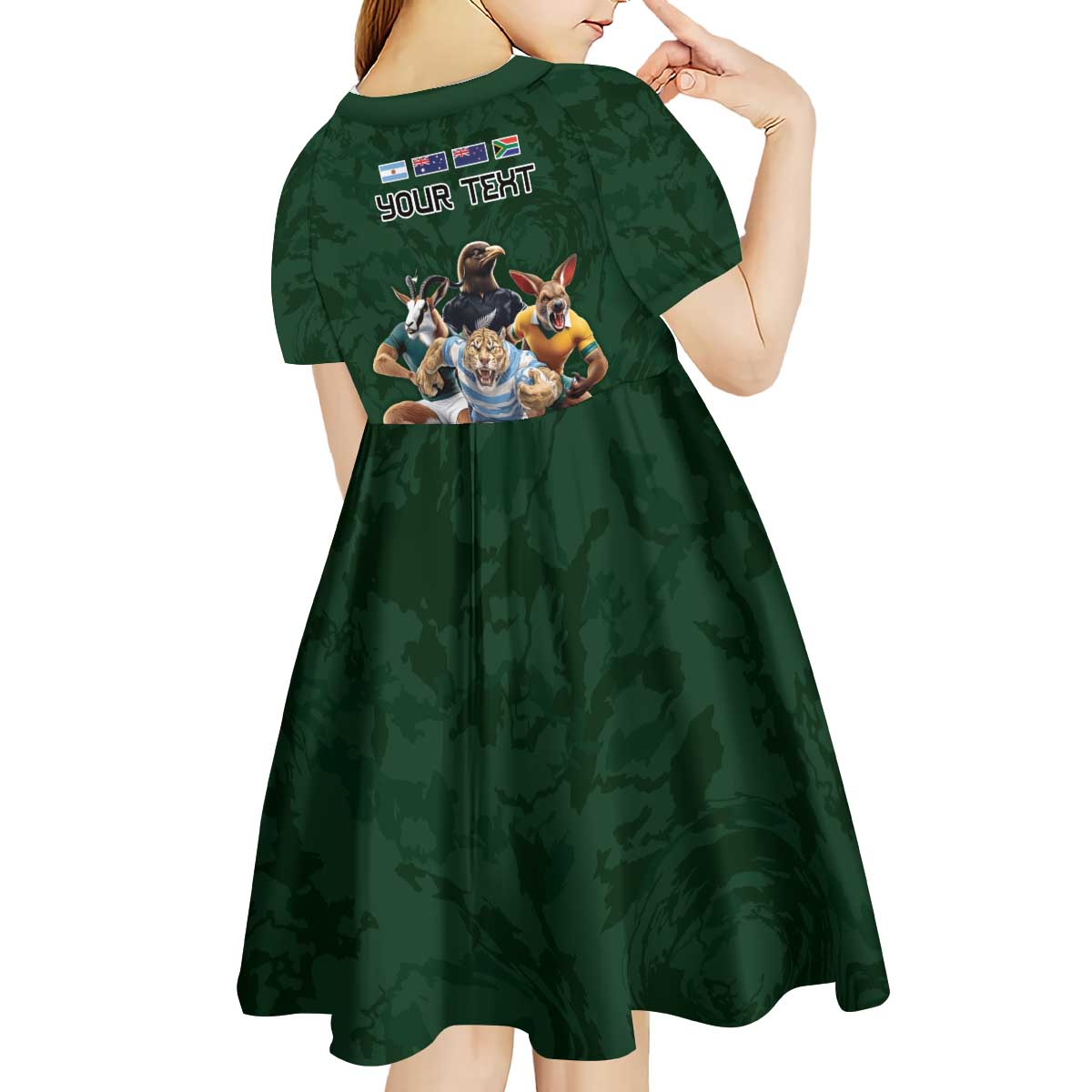 Custom Rugby Southern Hemisphere Kid Short Sleeve Dress Argentina AUNZ South Africa Mascot Green - Polynesian Pride