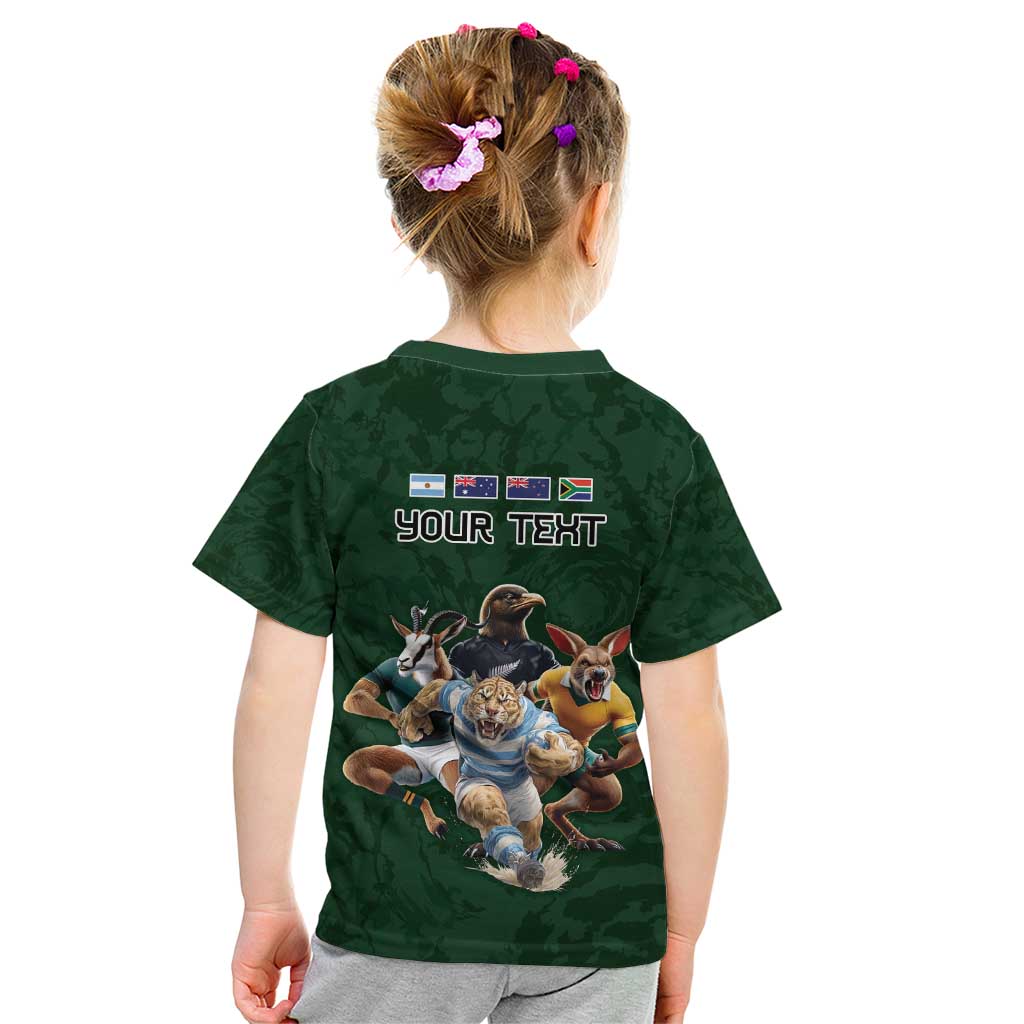 Custom Rugby Southern Hemisphere Kid T Shirt Argentina AUNZ South Africa Mascot Green - Polynesian Pride