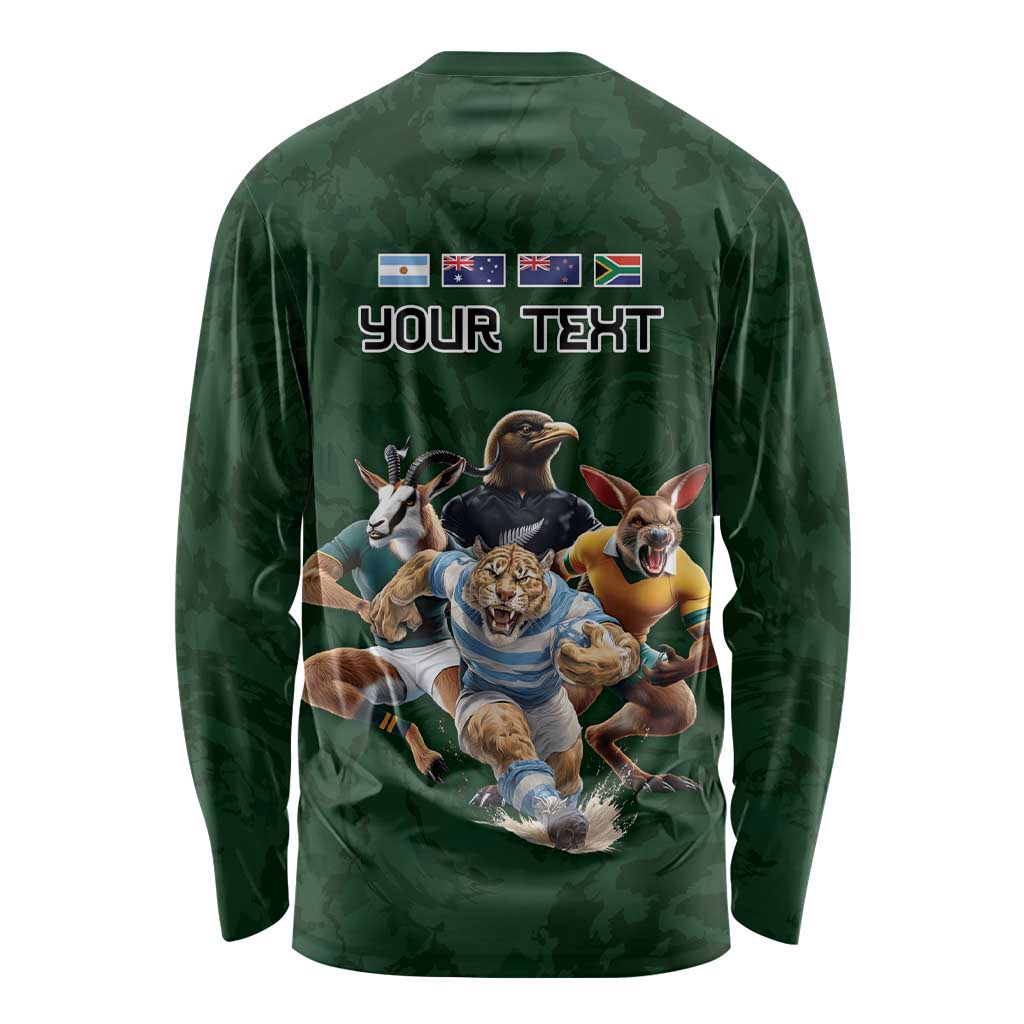 Custom Rugby Southern Hemisphere Long Sleeve Shirt Argentina AUNZ South Africa Mascot Green - Polynesian Pride