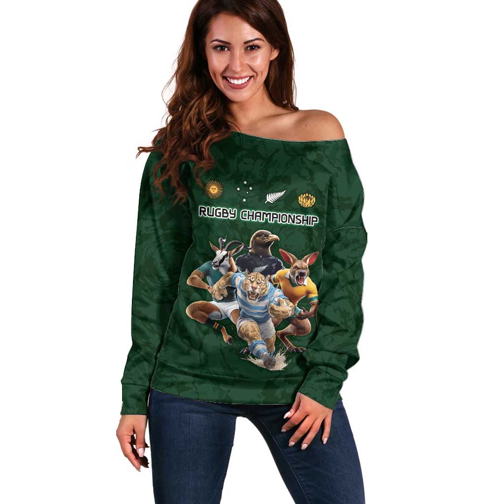 Custom Rugby Southern Hemisphere Off Shoulder Sweater Argentina AUNZ South Africa Mascot Green - Polynesian Pride
