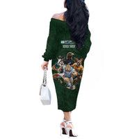 Custom Rugby Southern Hemisphere Off The Shoulder Long Sleeve Dress Argentina AUNZ South Africa Mascot Green LT9 - Polynesian Pride